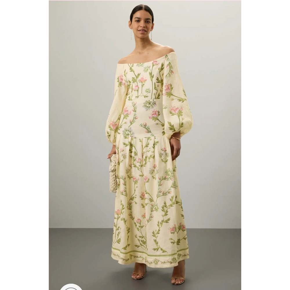 Agua by Agua Bendita Cream Floral Midi Dress